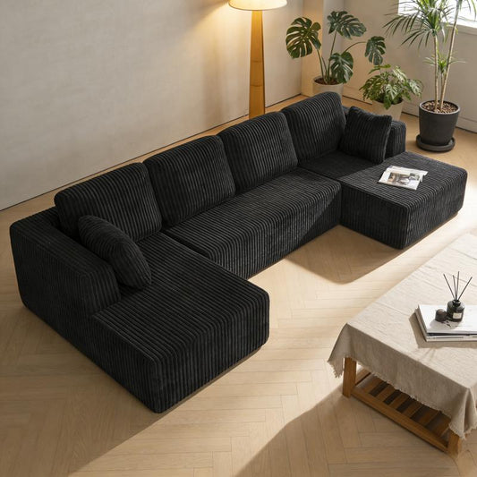 Space-Saving Convertible Corduroy Sectional Couch